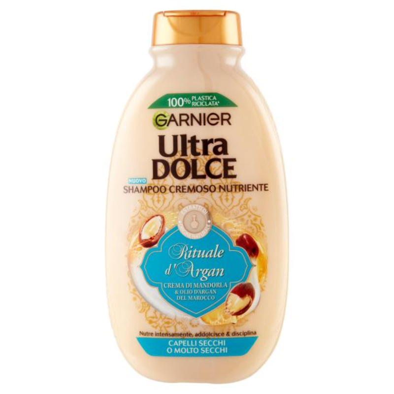 Garnier Ultra Dolce Shampoo con crema di Mandorla e Olio d'Argan per Capelli Molto Secchi, 250 ML