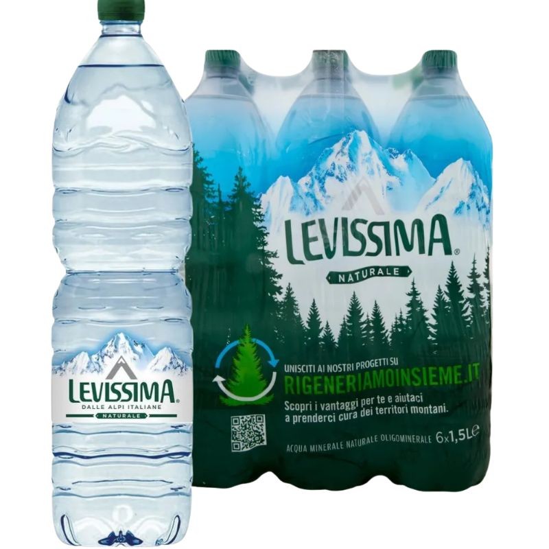 Acqua Minerale Naturale Levissima 6 x 1,5 L Pura e Leggera dalle Alpi
